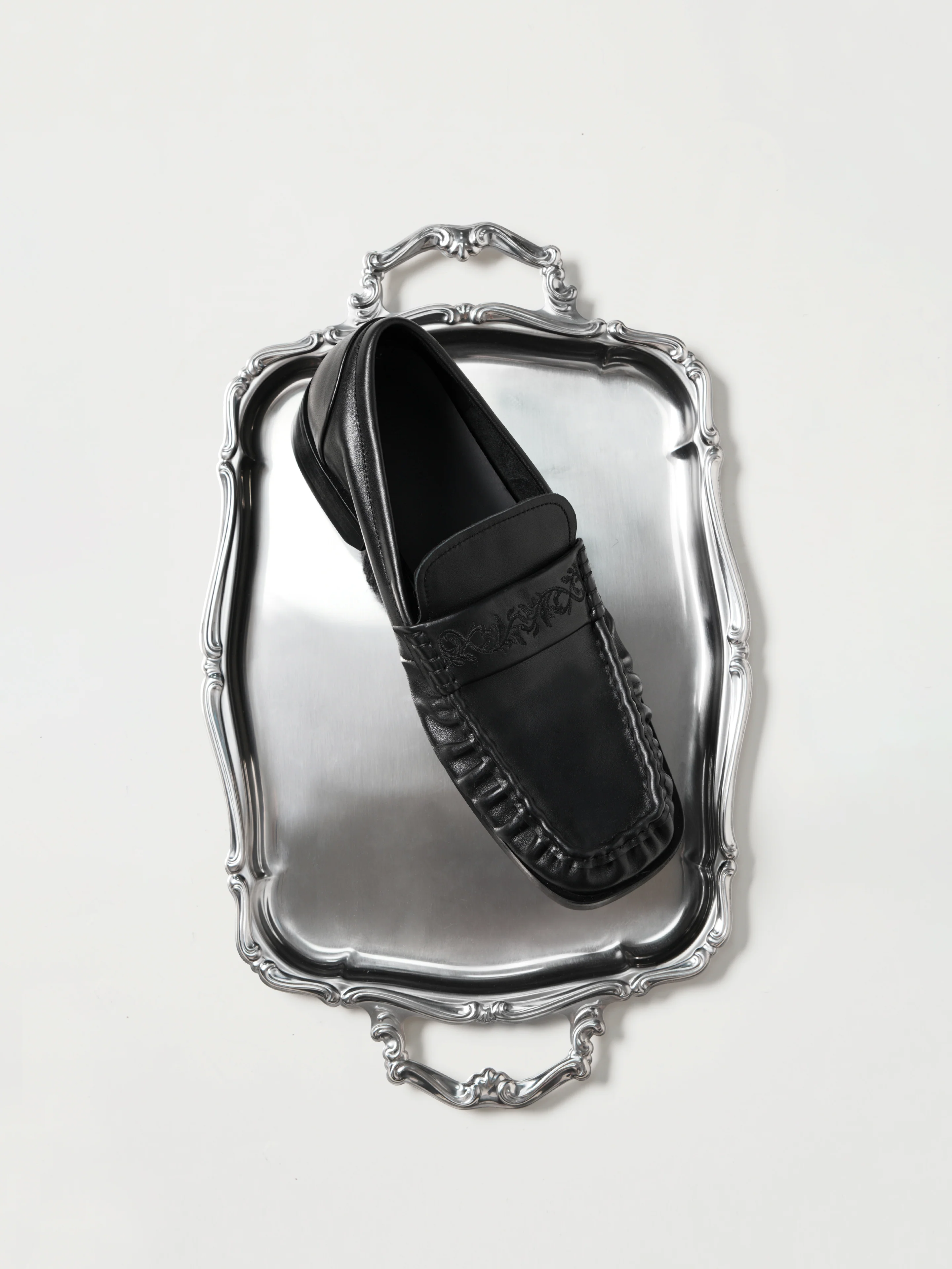 Loafers Square-toe Vine-engraved Elegant black - Image 3