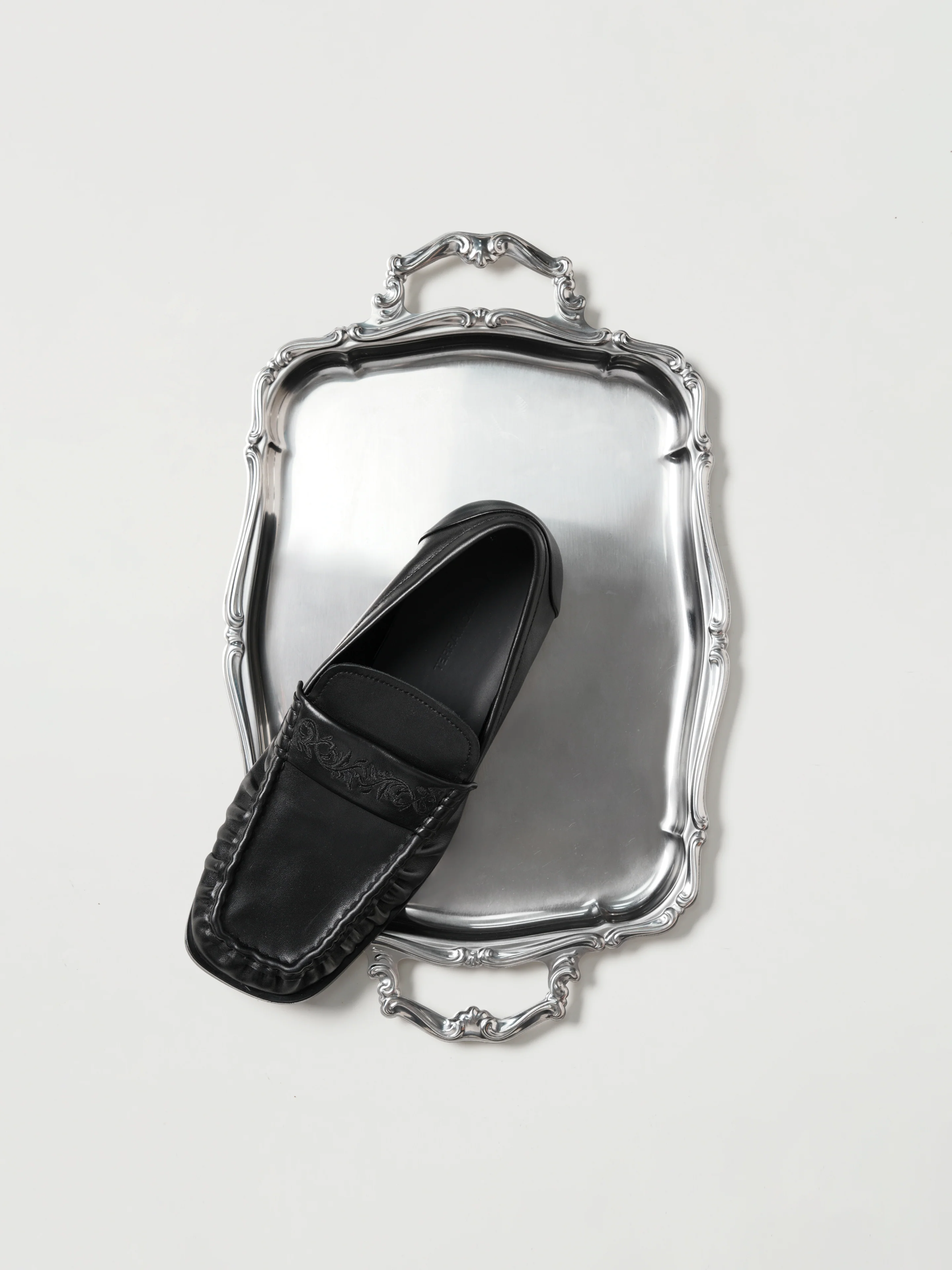 Loafers Square-toe Vine-engraved Elegant black - Image 6